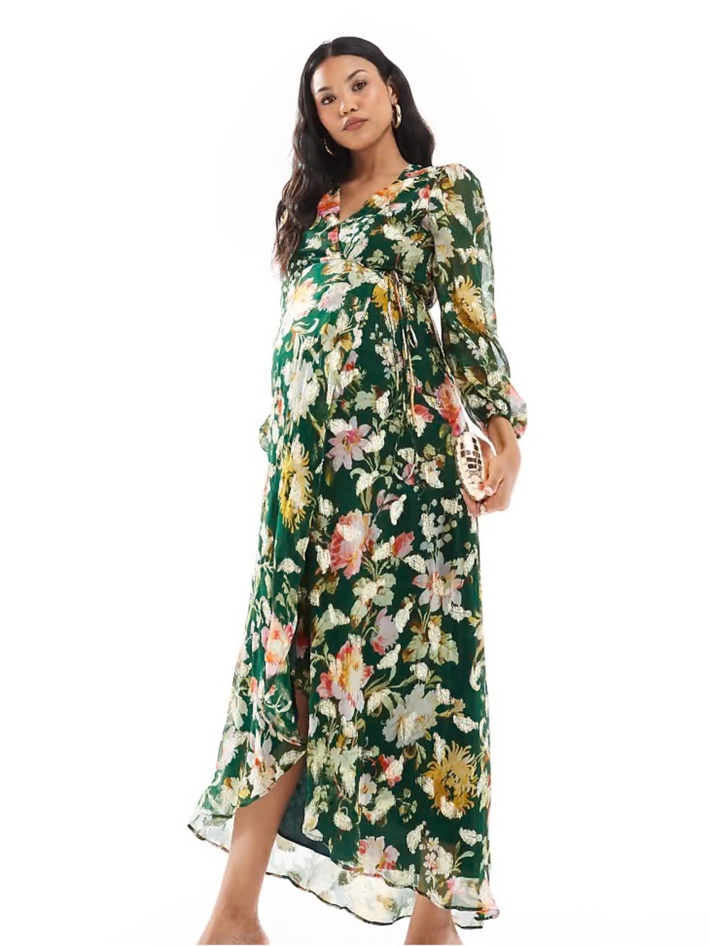 ASOS HOPE & IVY Floral Green Maternity Wrap Maxi Dress NWT